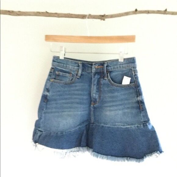 denim Mini Skirt with Ruffle - Picture 3 of 7